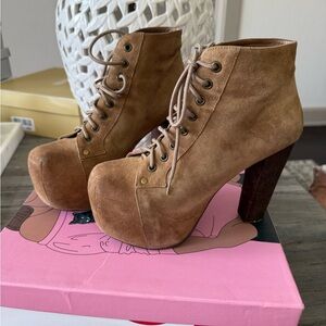 Brown Suede Platform Ankle Boots